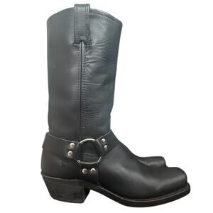 Vintage Frye Black Leather Mid Calf Square Toe Harness Boots 8.5